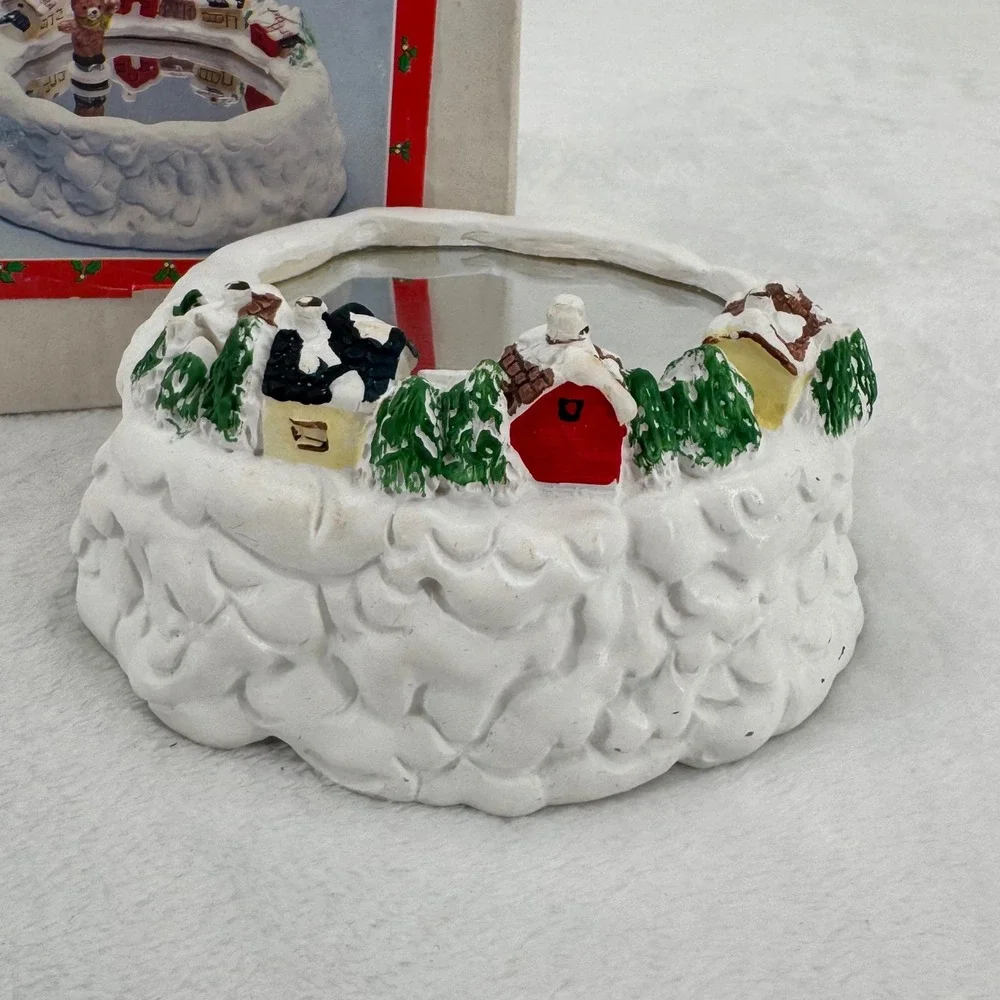 Vintage Christmas Around the World Skating Bear Musical Village Base ONLY Snowy